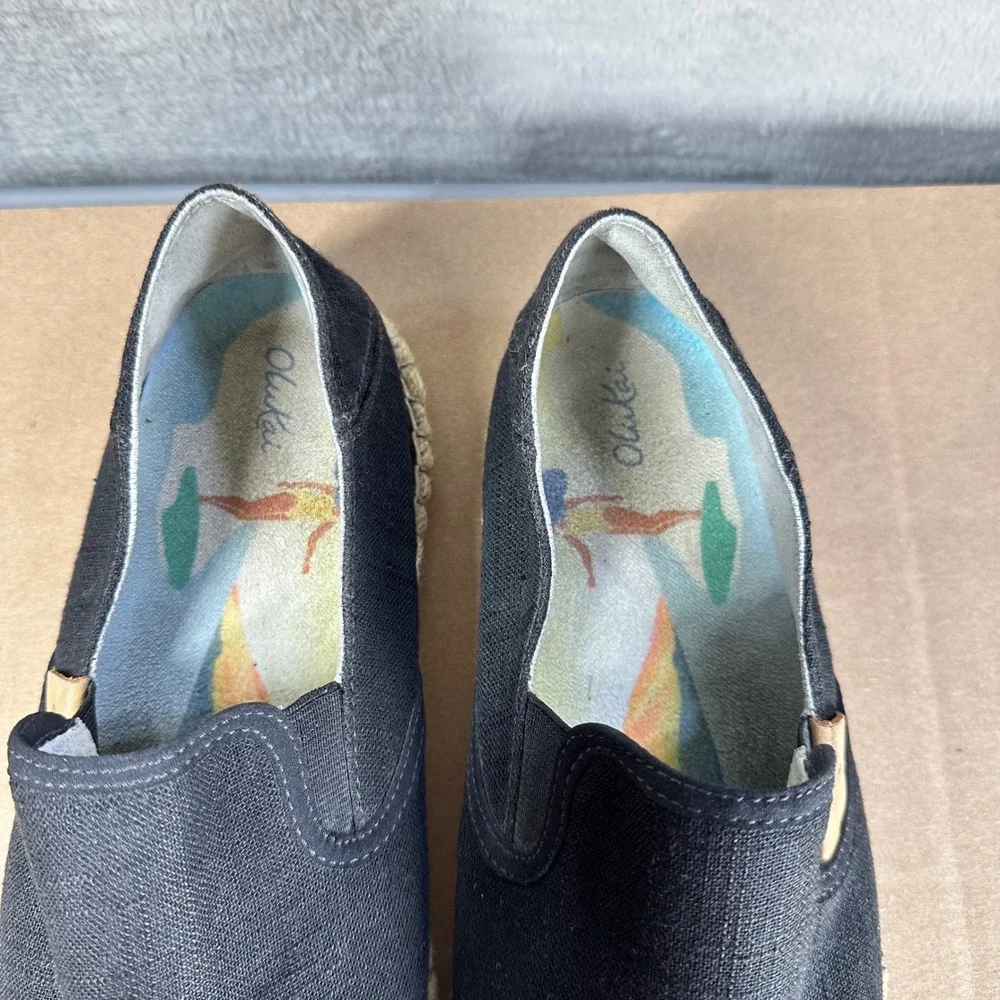Olukai Kaula Pa'a Kapa Slip On Womens 9.5 Black Canvas Espadrille Flats 20449